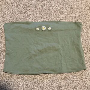Hollister Green Cropped Tube Top with Daisies